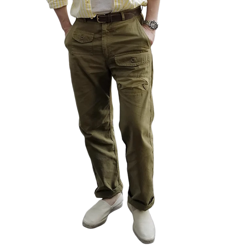 Men's Solid Color Cotton Straight Multi-pocket Cargo Pants MTA0740E7Z