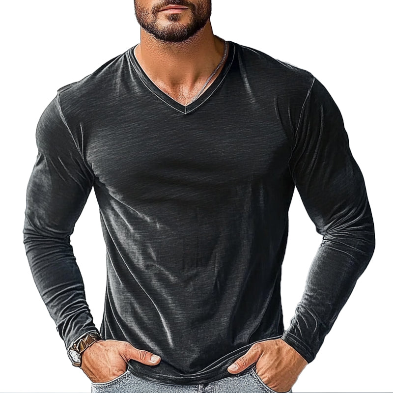 Men's Vintage Velvet V-Neck Long Sleeve T-Shirt 12790711X