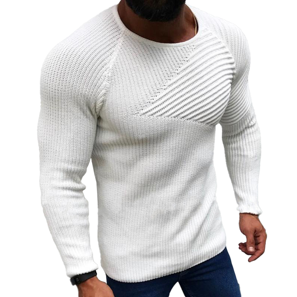 Men's Round Neck Slim Long Sleeve Pullover Knit Sweater 87470200Z