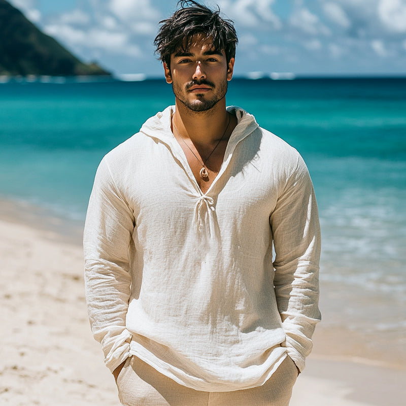 Men's Casual Skin-friendly Cotton and Linen Hoodie 65535363U