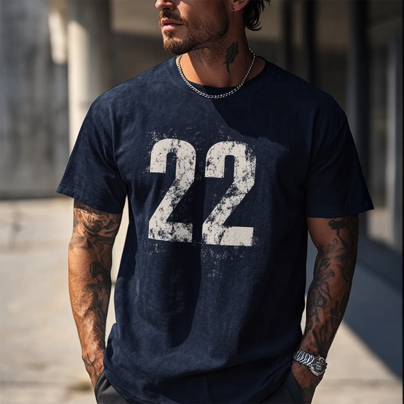 Men's Casual Dark Blue Printed Short-sleeved T-shirt 51736246U