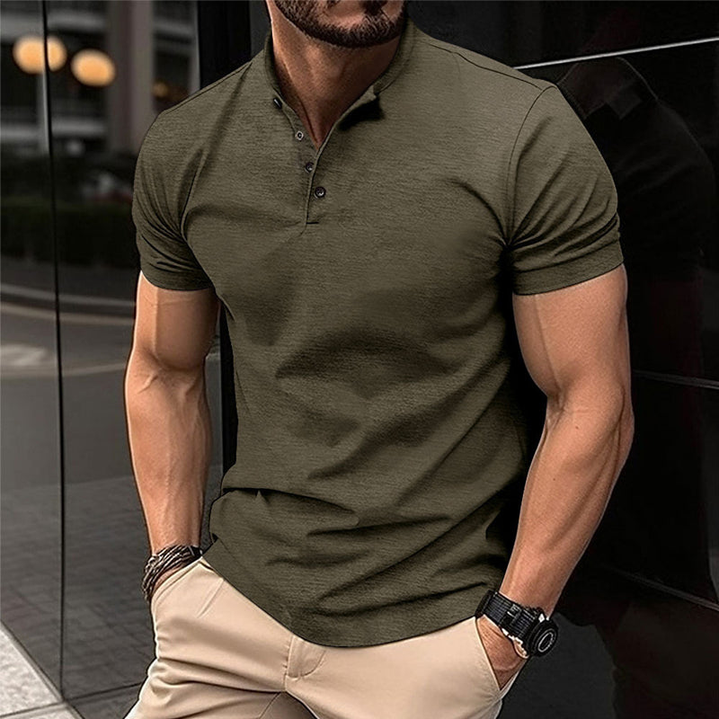 Einfarbiges Sport-Poloshirt mit Henley-Ausschnitt und Knopfleiste für Herren 08122771X