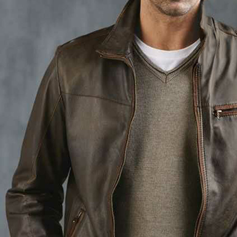 Men's Vintage Zipper Leather Jacket 09536541U