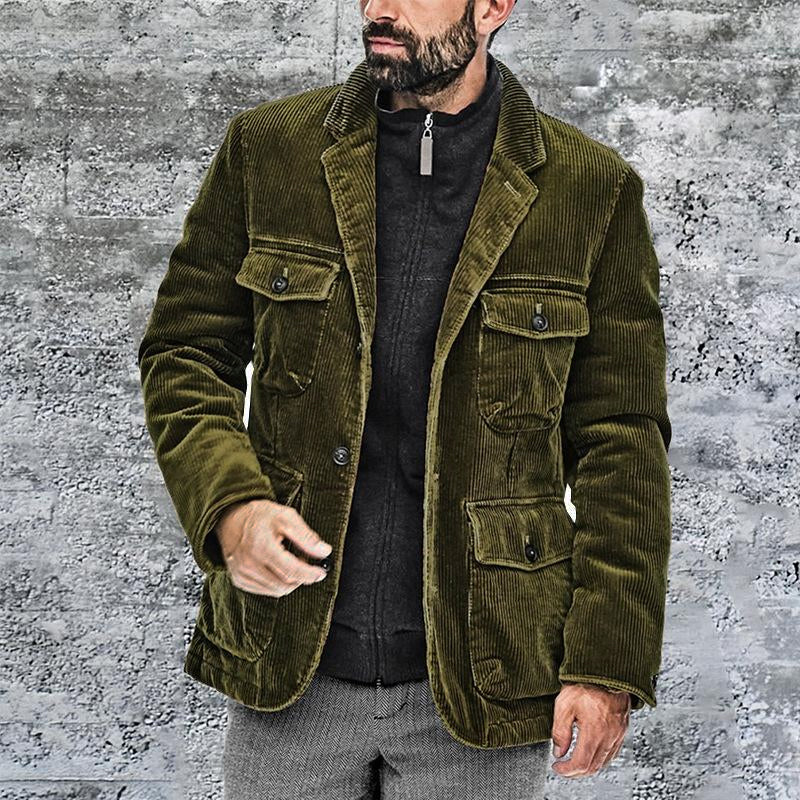 Veste multi-poches à revers pour homme de couleur unie 06596075X