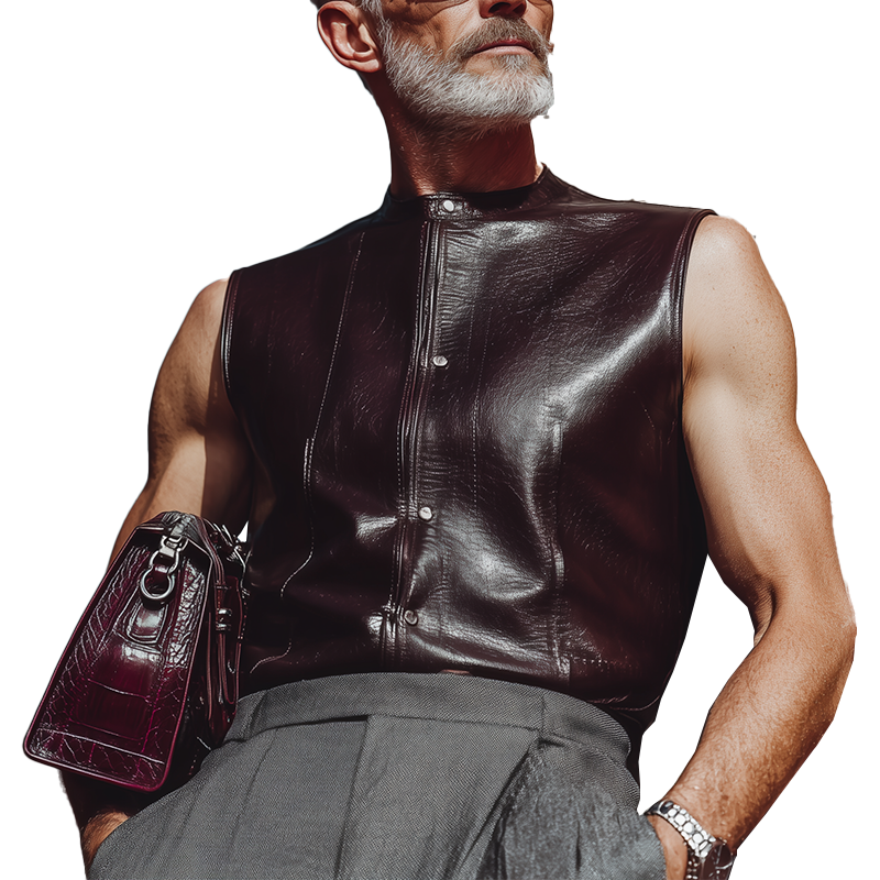 Men's Summer Fashion Button Closure Leather Sleeveless Tank Top MTA2039F5P