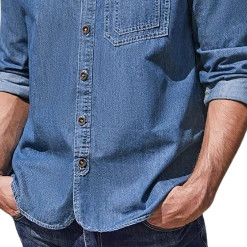 Men's Vintage Casual Lapel Long Sleeve Denim Shirt 99232570F