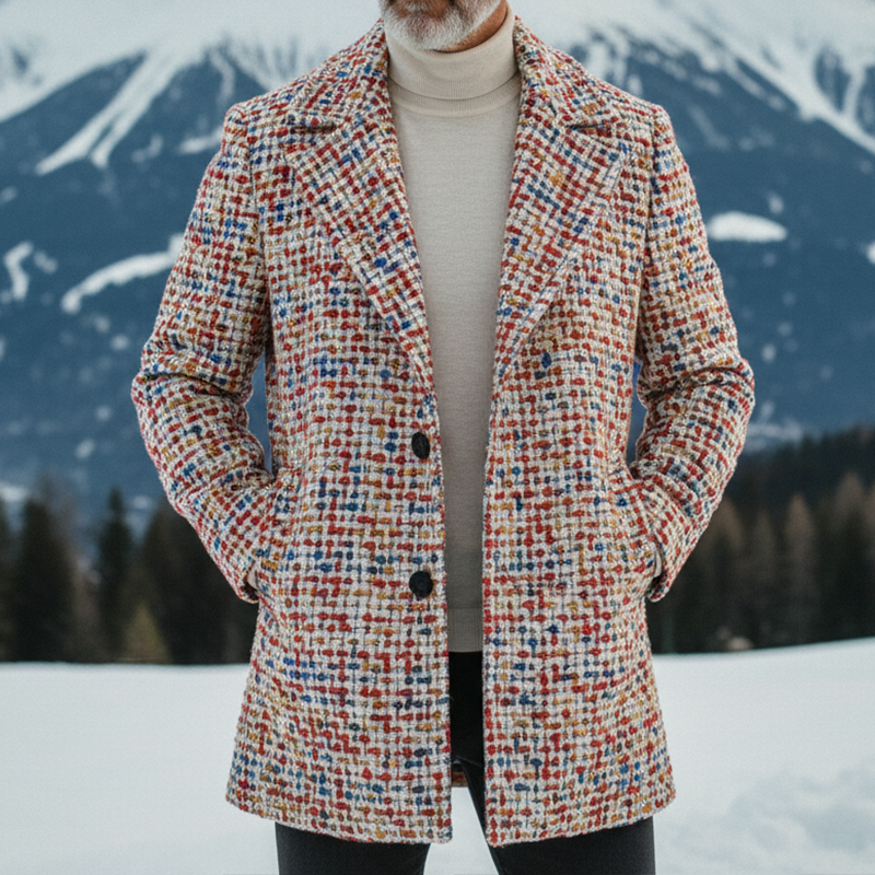 Men's Retro Casual Rainbow Faux Tweed Lapel Coat MTA2509I8TO