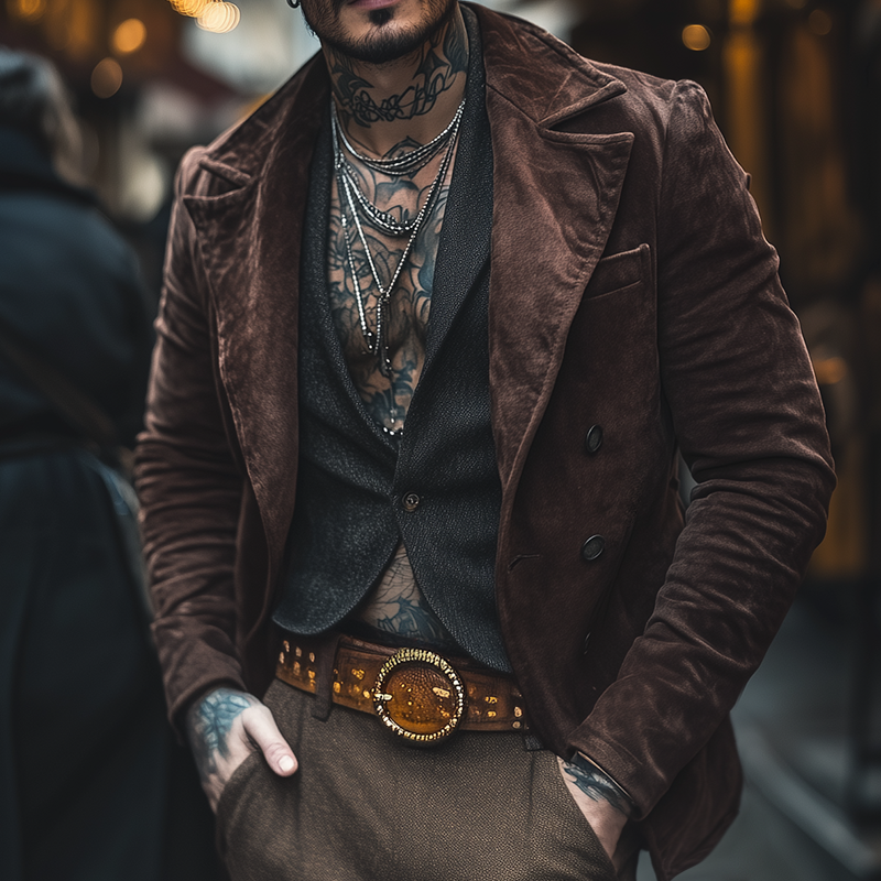 Men's Vintage Casual Street  Velvet Double Breasted Lapel Jacket MTA1903H8TO