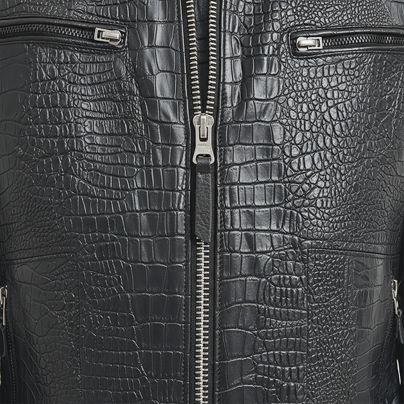 Men's Winter Fashion Glossy Crocodile-pattern PU Leather Mid-length Jacket MTA3016I1P