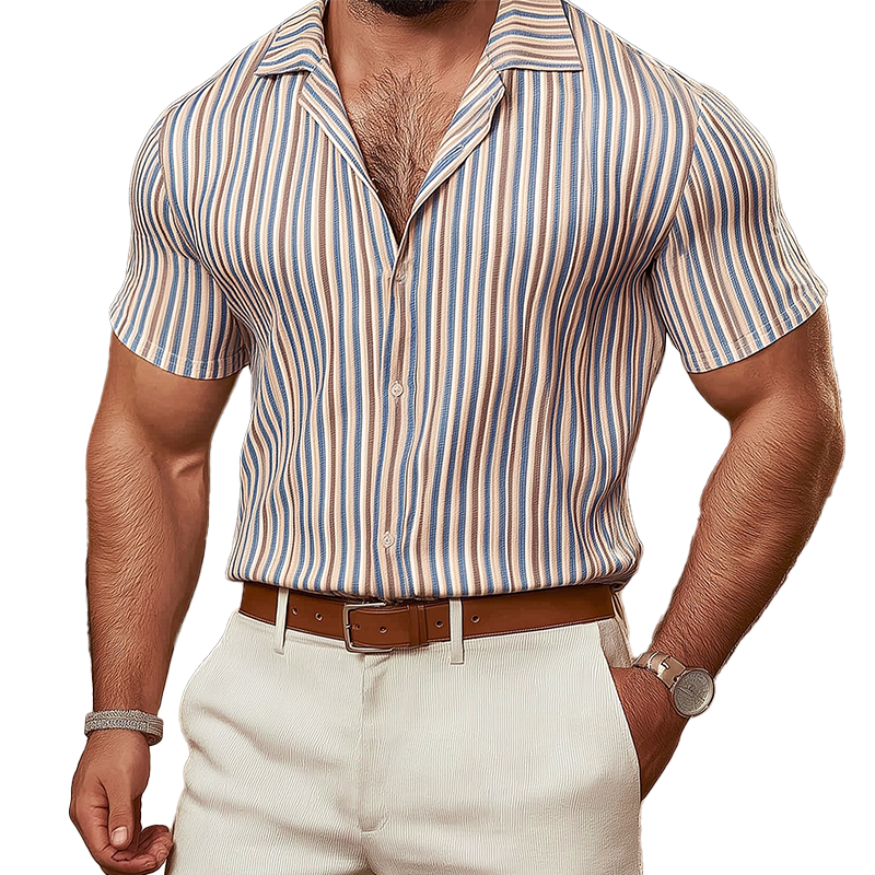 Men's Summer Fashion Striped Knitted Short Sleeve Shirt MTA2257G9P