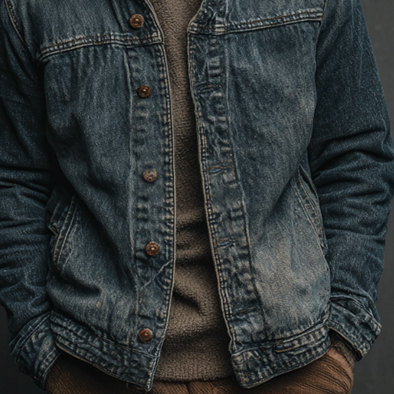 Men's Retro Washed Collar Slim Fit Denim Jacket MTA1798K0X