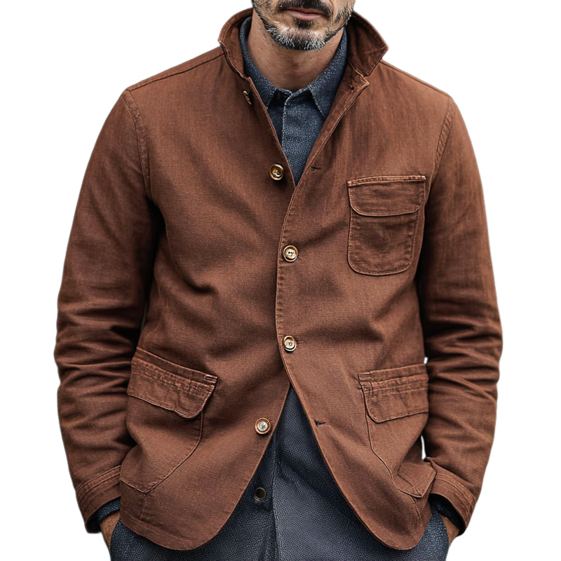 Men's Washed Cotton Lapel Multi-pocket Single Breasted Casual Jacket MTA1803H9Z