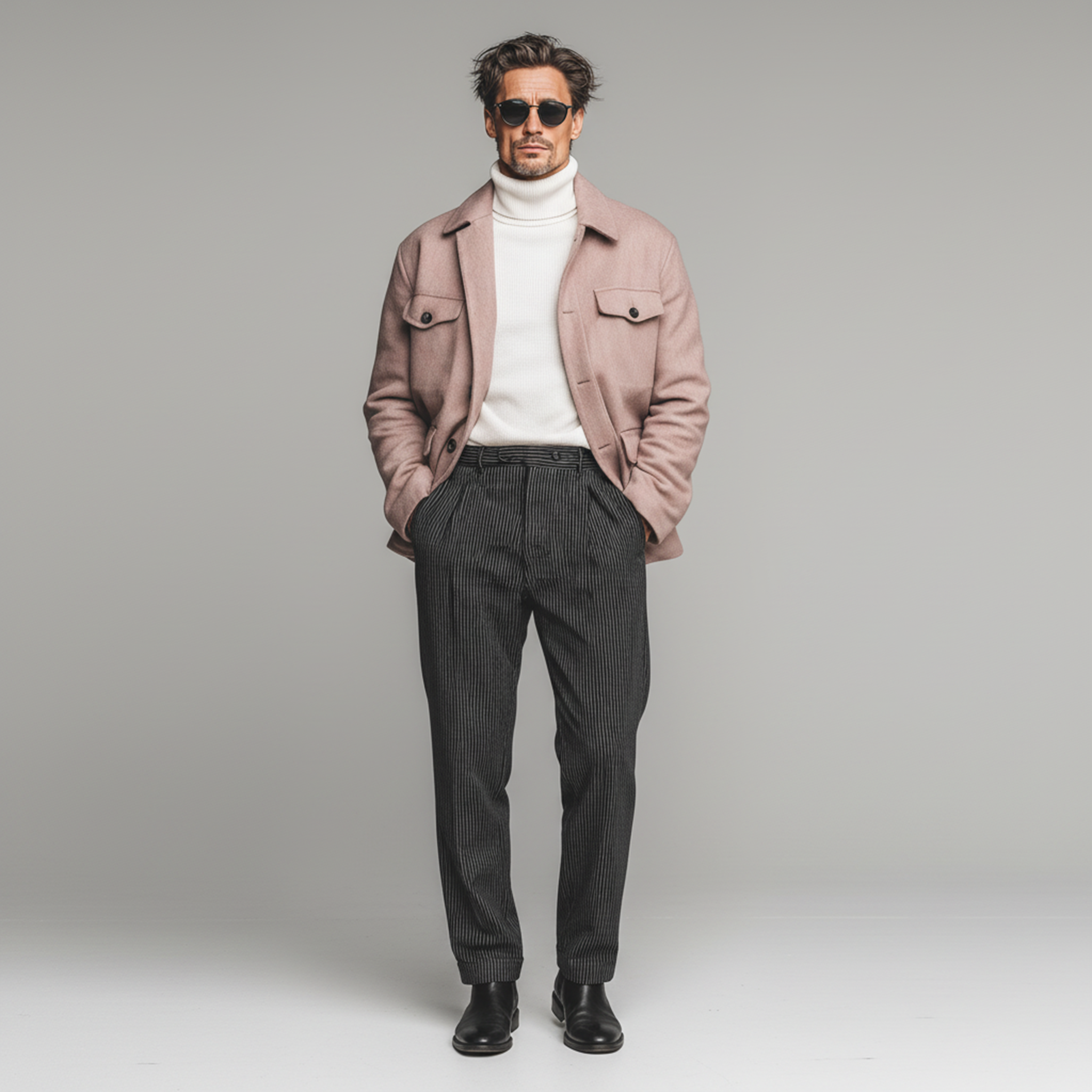 Men's Classic Casual Lapel Pink Faux  Wool Jacket MTA2481I6K