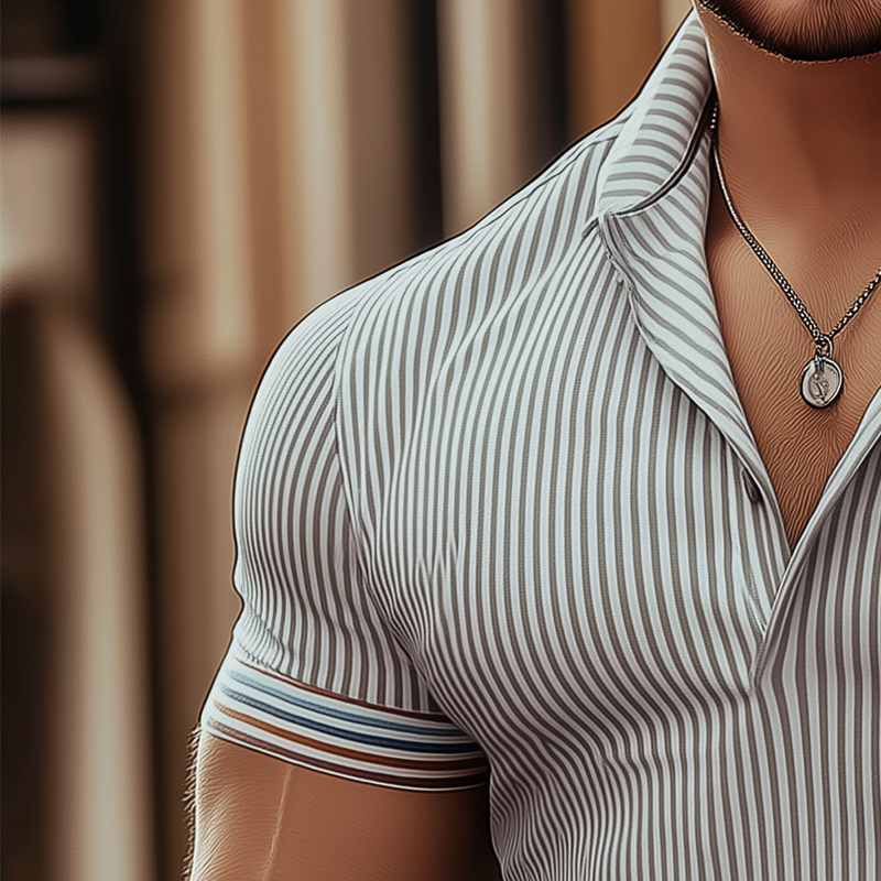 Men's Summer Slim Striped Knitted Short Sleeve Polo Shirt MTA2517G5P