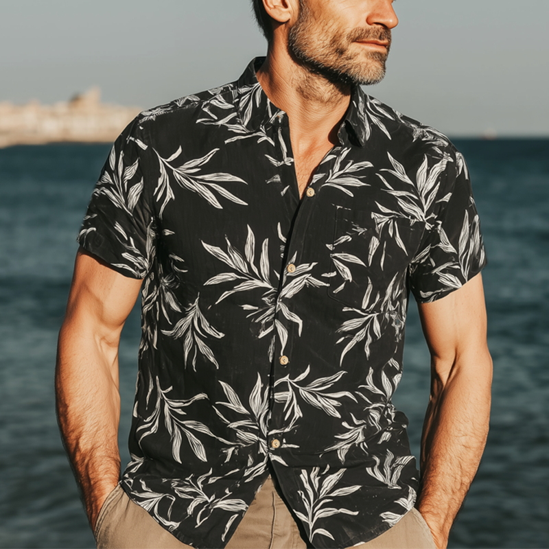 Men's Summer Classic Leaf Print Short Sleeve Shirt MTA0314G8U