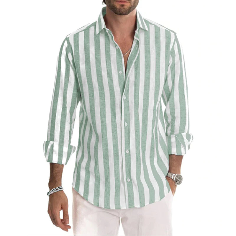 Men's Long Sleeve Striped Lapel Shirt 67559330X
