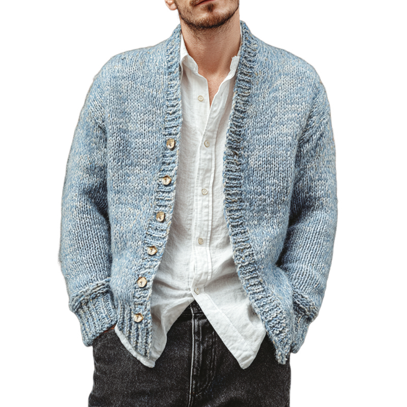 Men's Mixed Color Collarless Single Breasted Knit Cardigan MTA3099H1Z