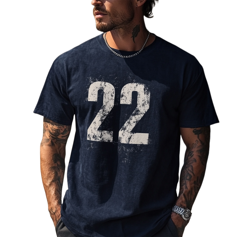 Men's Casual Dark Blue Printed Short-sleeved T-shirt 51736246U