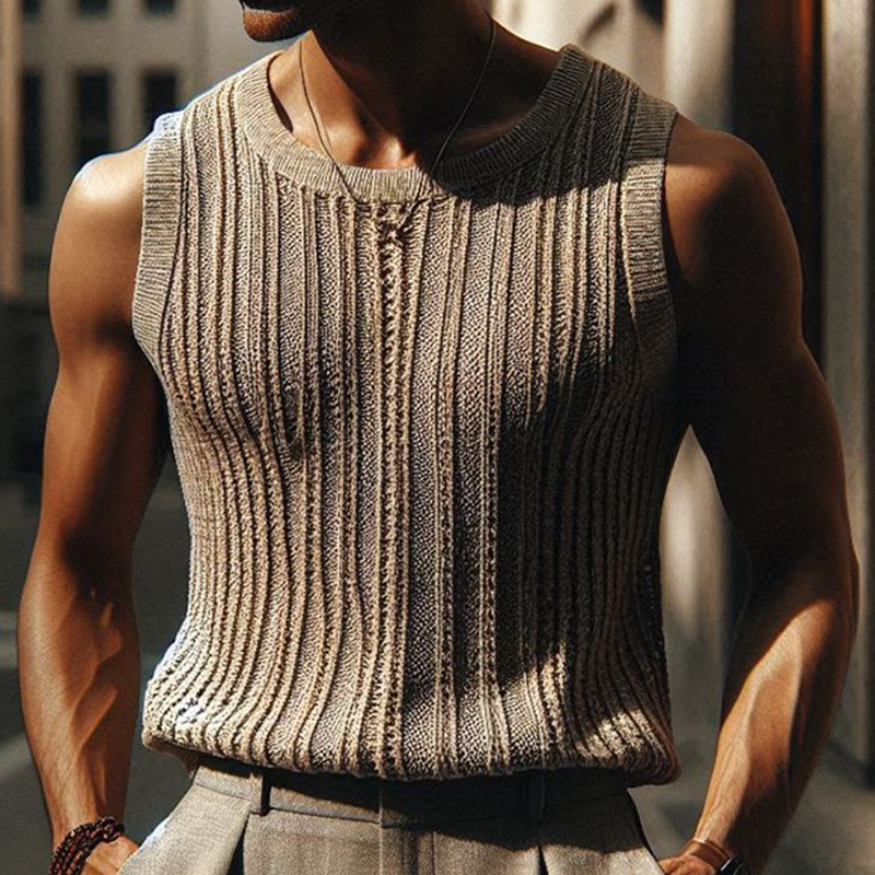 Men's Summer Basic Knitted Striped Tank Top MTA1335F8U