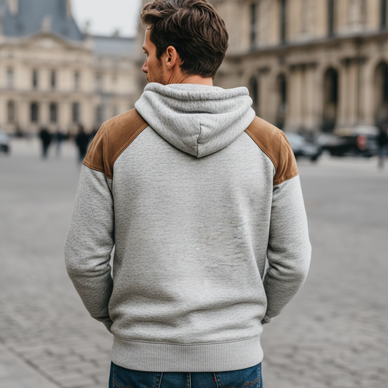 Men's Casual Suede Colorblock Hoodie MTA2080J0U