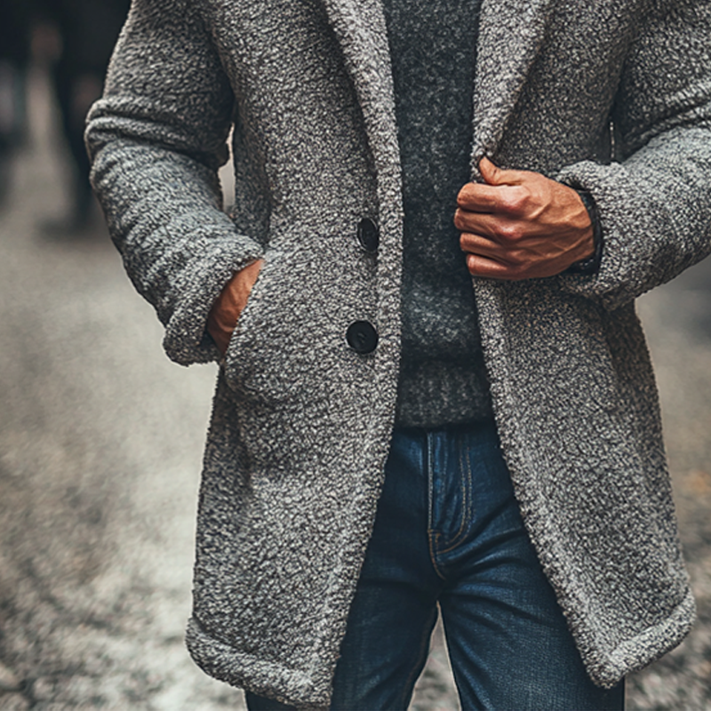 Men's Blended Polar Fleece Lapel Mid-length Coat MTA1329J6X