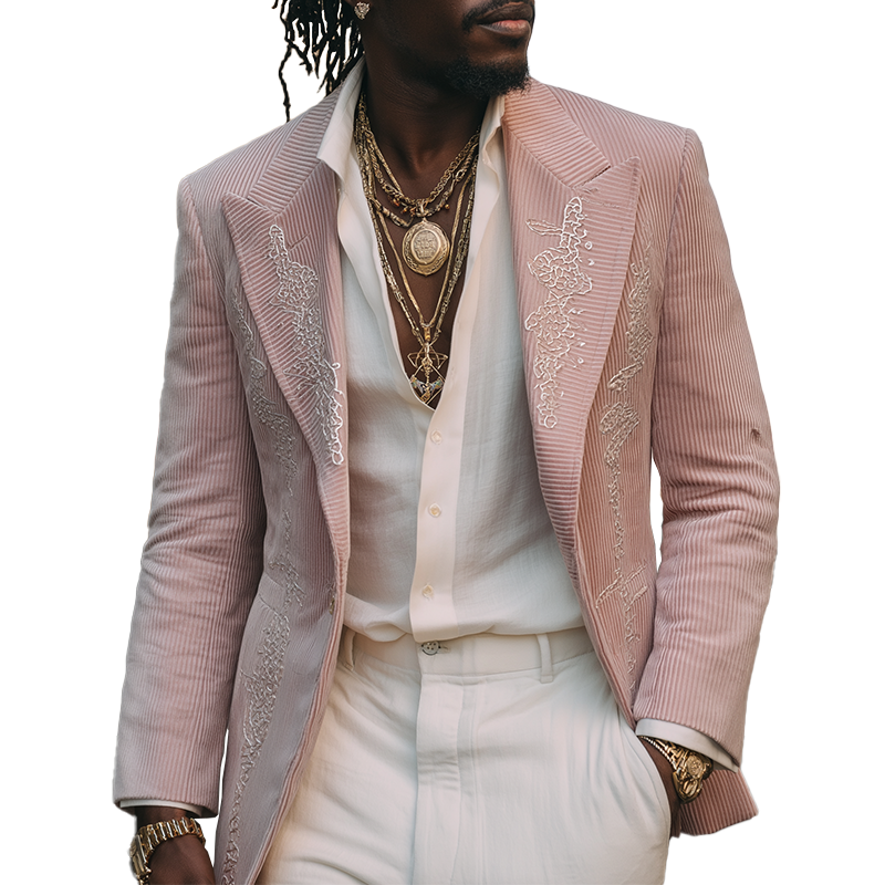 Men's Retro Simple Embroidered Corduroy Suit Jacket MTA2694H7P