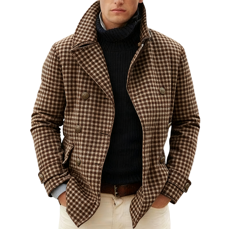 Men's Vintage Casual Plaid Lapel Double Breasted Jacket MTA1573J2TO