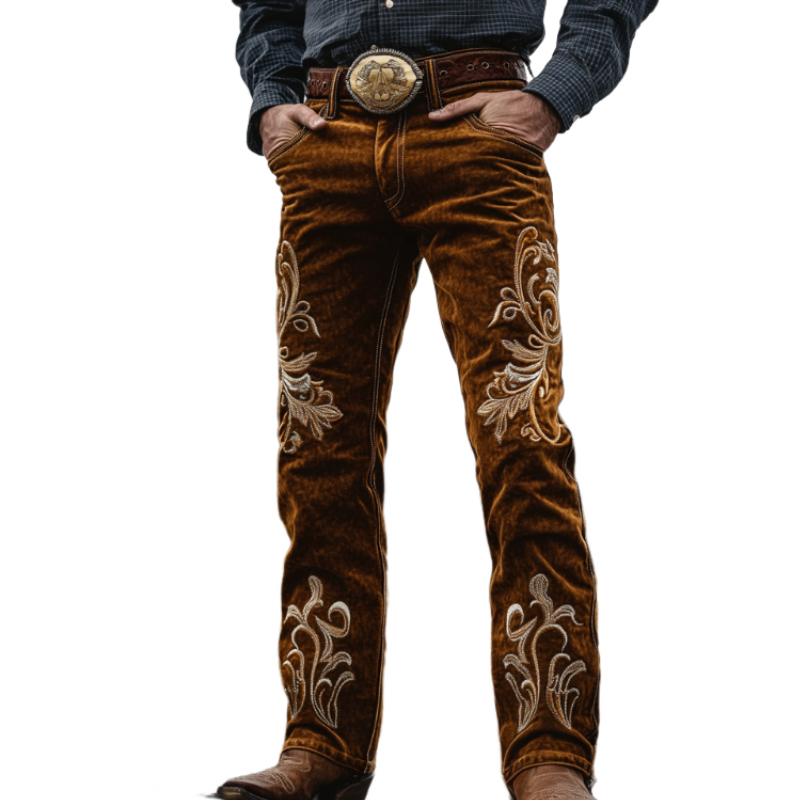 Men's Vintage Distressed Embroidered Cowboy Trousers 59005465TO