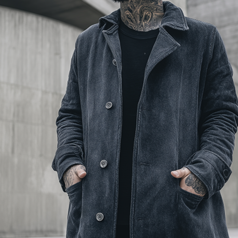 Men's Retro Casual Washed Lapel Long Trench Coat MTA2114H4TO