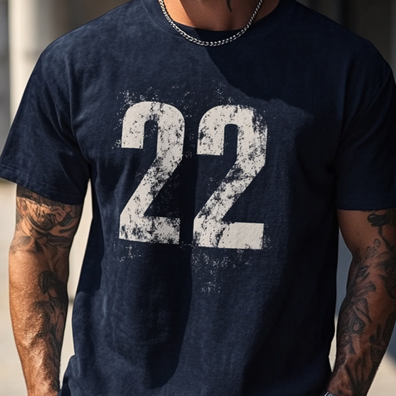 Men's Casual Dark Blue Printed Short-sleeved T-shirt 51736246U