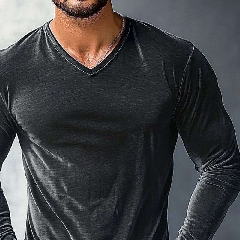 Men's Vintage Velvet V-Neck Long Sleeve T-Shirt 12790711X