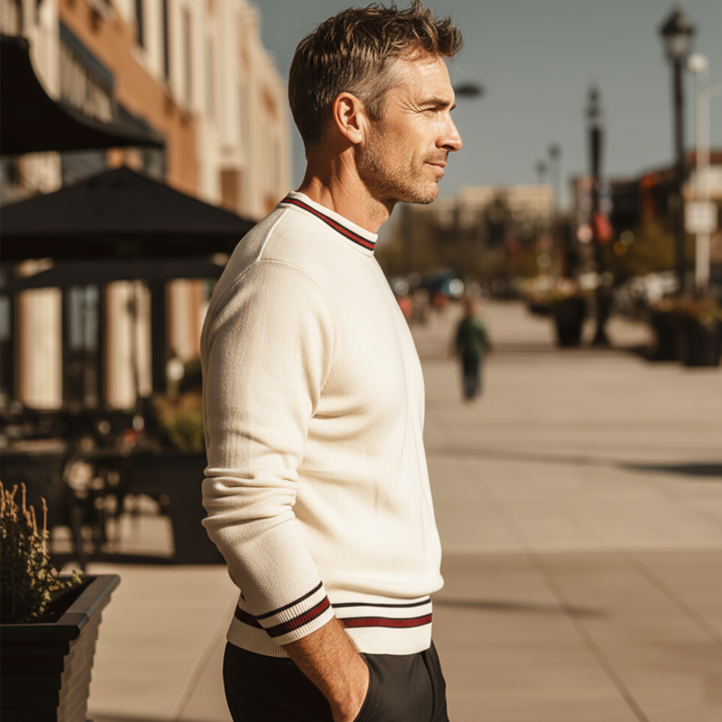 Men's Classic Color-block Crew Neck Knitted Sweater MTA2408I9U