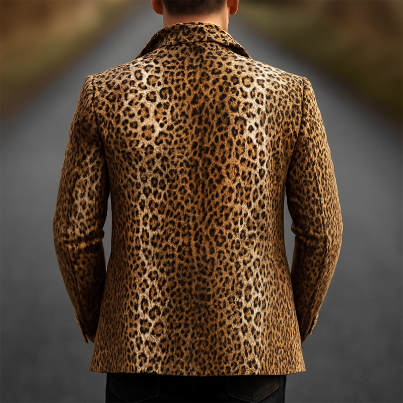 Men's Vintage Lapel Leopard Suede Button Short Coat MTA1415H3U