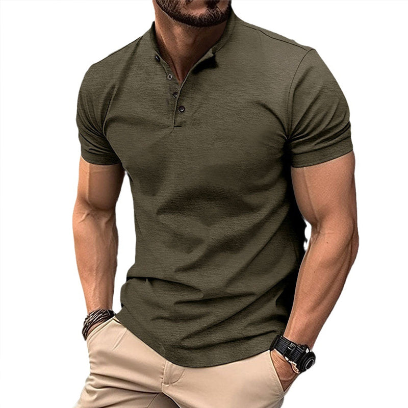 Men's Solid Color Button Henley Neck Sports Polo Shirt 08122771X