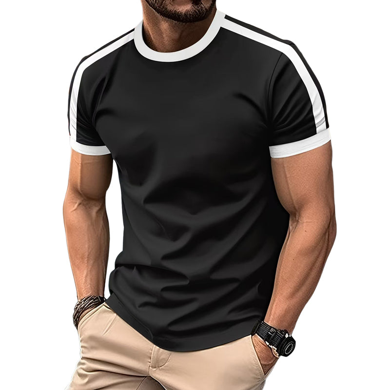 Men's Contrast Color Crew Neck Short Sleeve T-shirt 04722780X