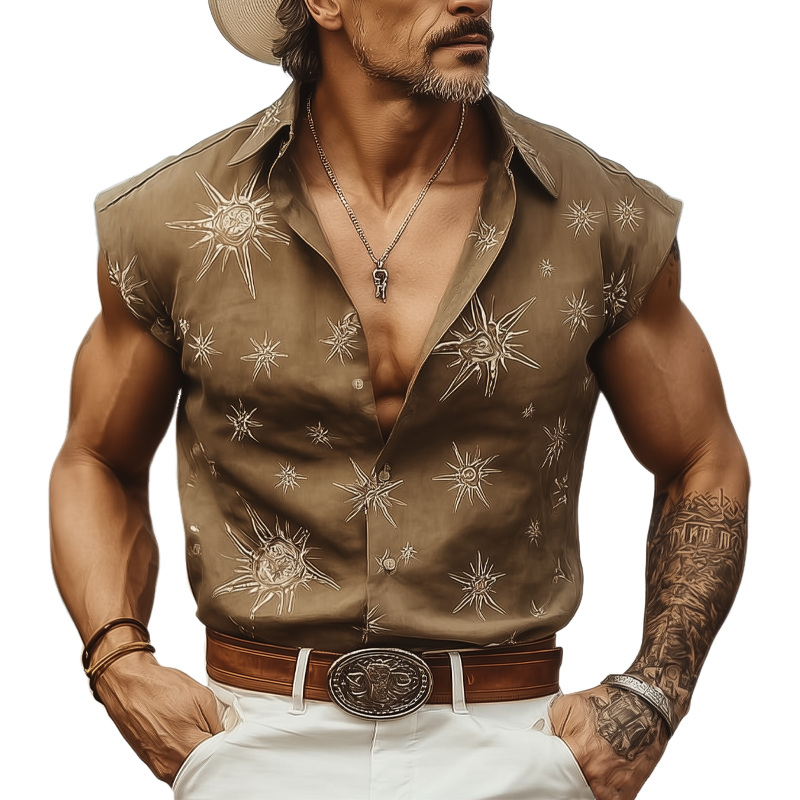 Men's Summer Beach Print Sleeveless Shirt MTA1978F6U