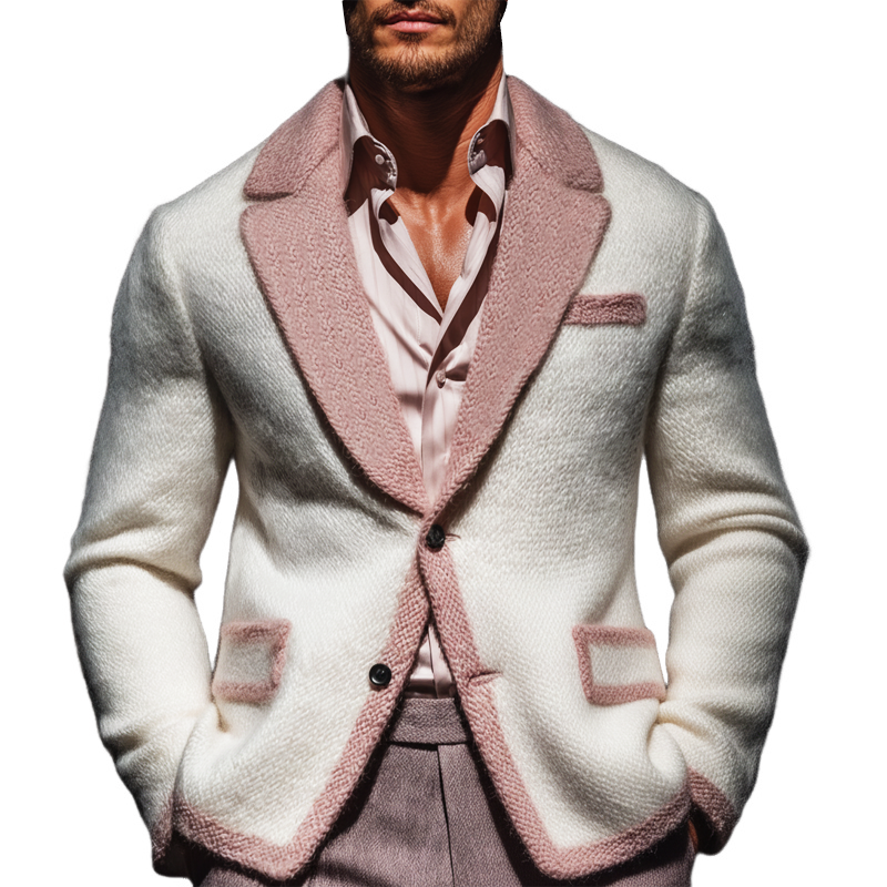 Men's Fashionable Pink And White Two-button Knitted Cardigan MTA2351J4U
