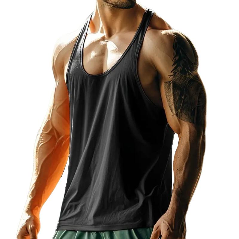 Men's Retro Casual Solid Color Sports Round Neck Tank Top MTA0633E5TO