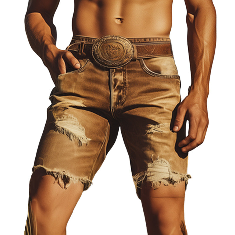 Men's Summer Western Cowboy Style Ripped Denim Shorts MTA1648E5U