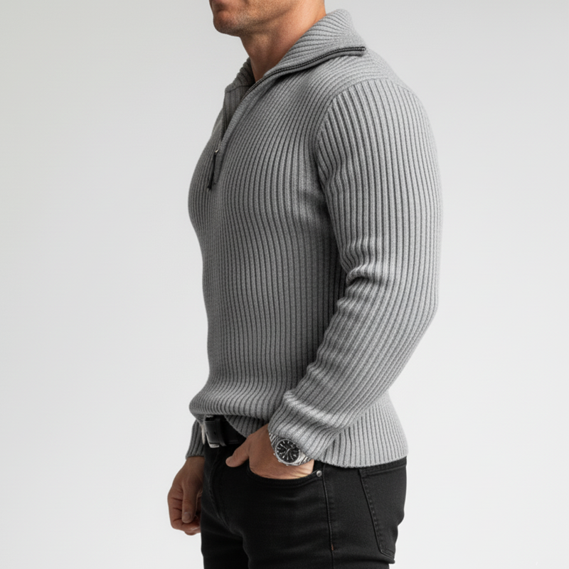 Men's Classic Striped Zip-up Collar Slim-fit Sweater MTA1758K8U