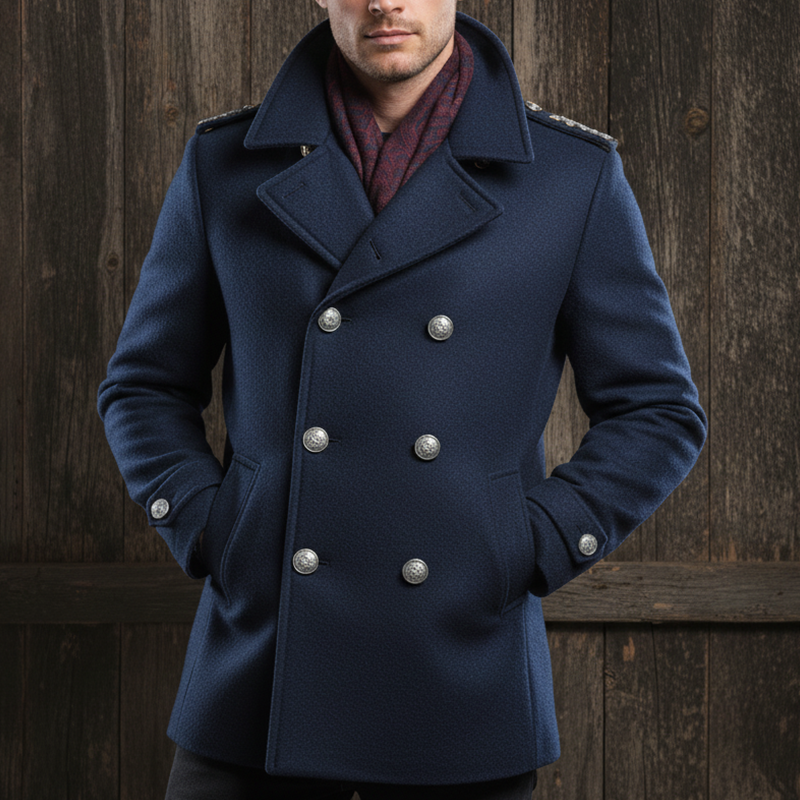 Men's Winter Retro Blue Double-breasted Faux Wool Double-breasted Coat MTA2985I0P