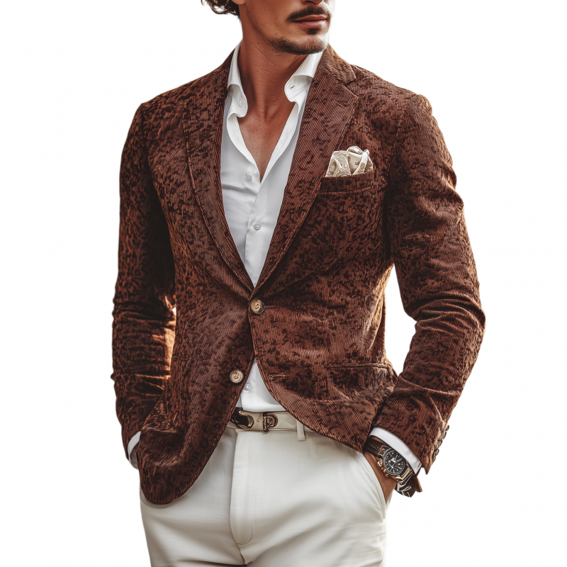 Men's Stylish Vintage Breathable Corduroy Notch Lapel Single-breasted Slim-fit Blazer MTA0708H2M