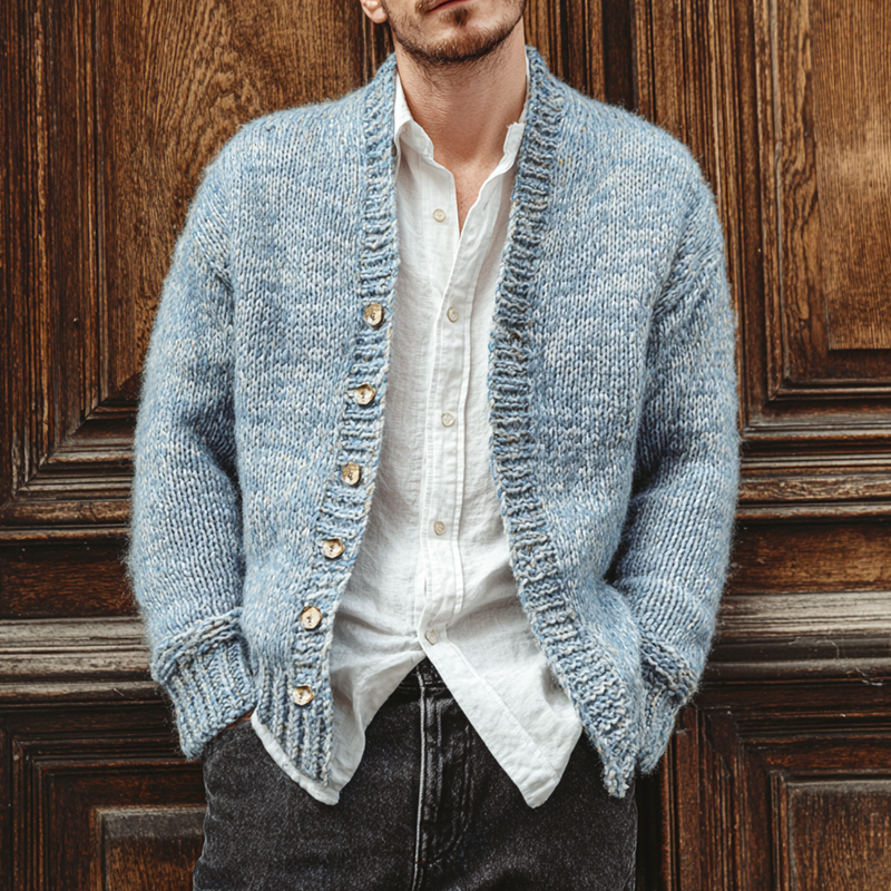 Men's Mixed Color Collarless Single Breasted Knit Cardigan MTA3099H1Z