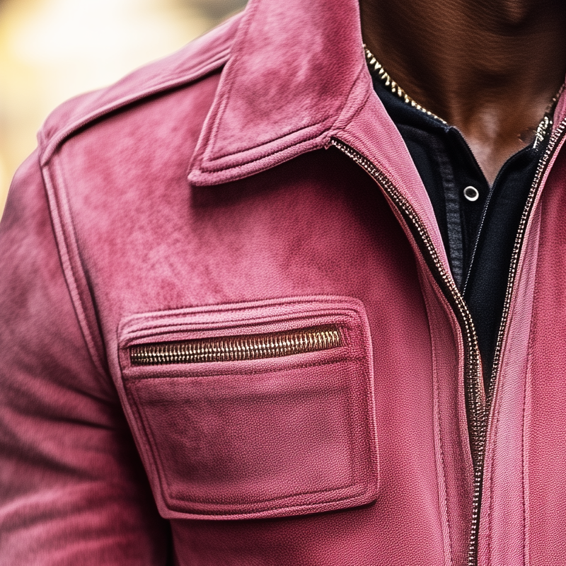 Men's Autumn Pink Suede Zipper Lapel Jacket MTA0450I0U