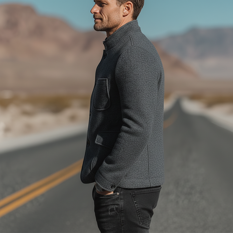 Men's Autumn And Winter Fashion Stand Collar Multi-pocket Faux Wool Jacket MTA2352I7P