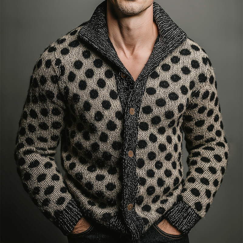 Men's Retro Casual Polka Dot Knitted Lapel Sweater Button Cardigan  MTA1506J1TO