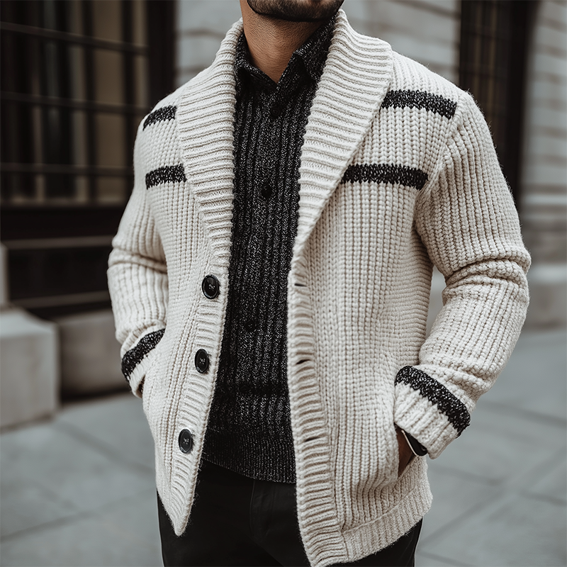 Men's Retro Casual Simple Striped Lapel Button Cardigan MTA1862I2TO