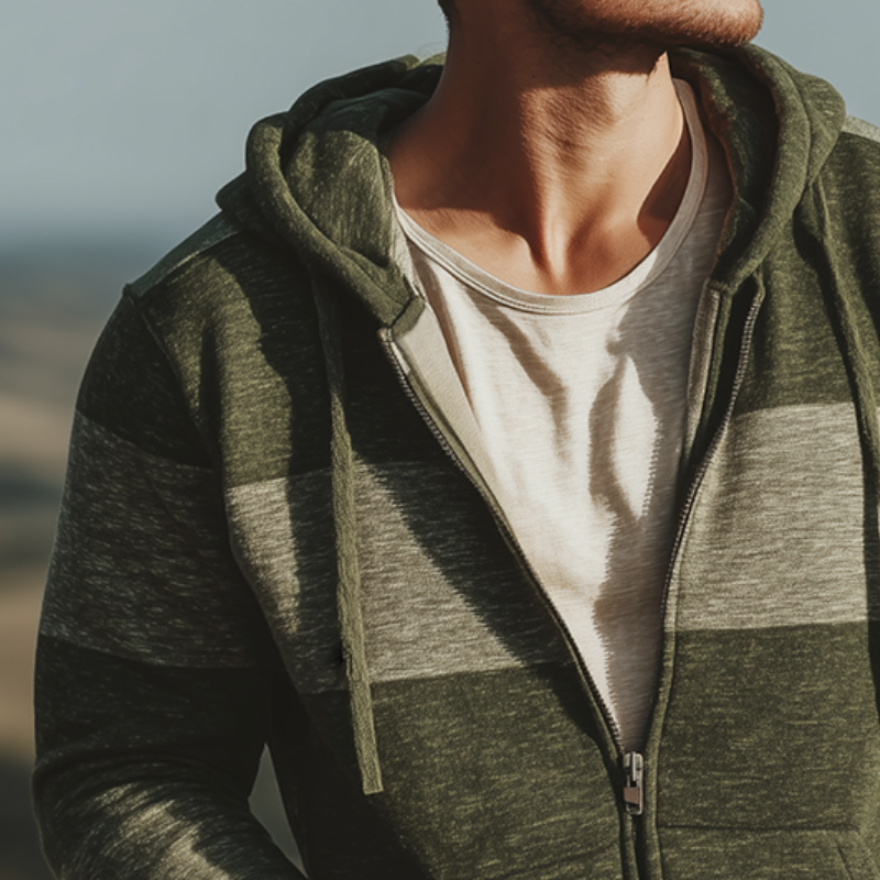 Men's Retro Casual Striped Print Zip-Up Hooded Jacket MTA2880J6TO