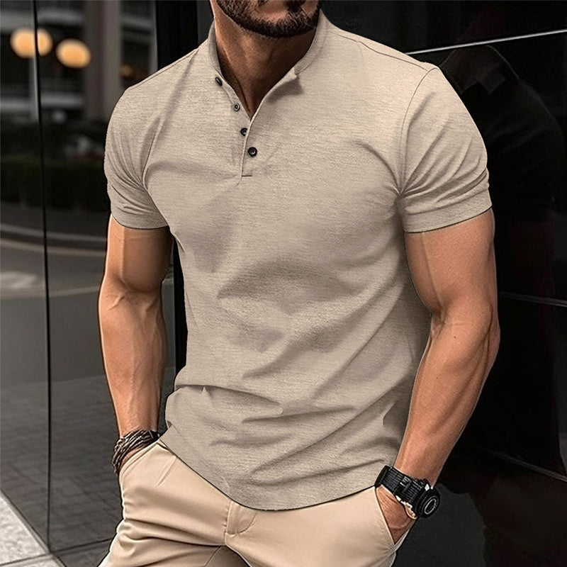 Einfarbiges Sport-Poloshirt mit Henley-Ausschnitt und Knopfleiste für Herren 08122771X