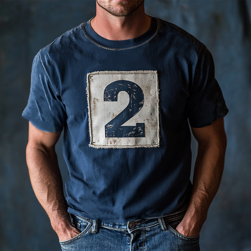 Men's Dark Blue Printed Casual Short-sleeved T-shirt 70758406U